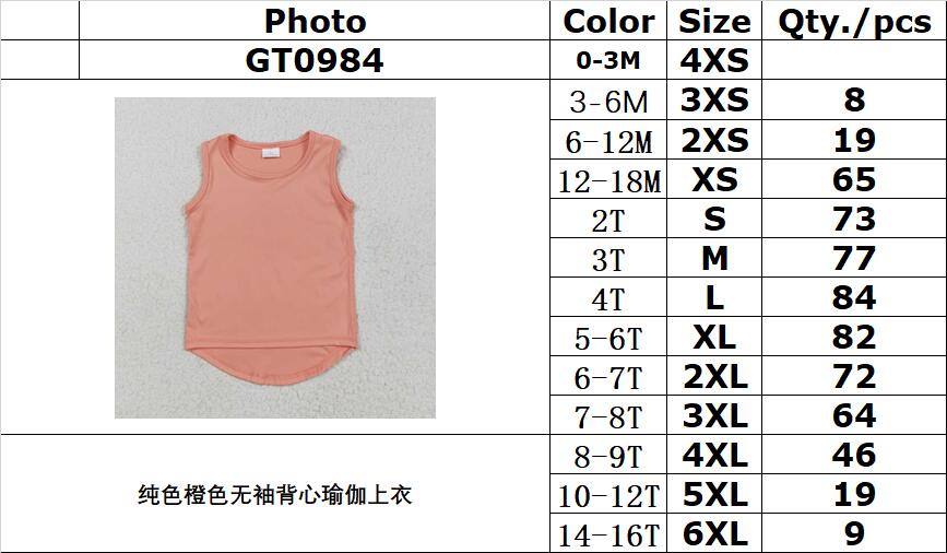 RTS NO MOQ GT0984 Solid orange sleeveless yoga top