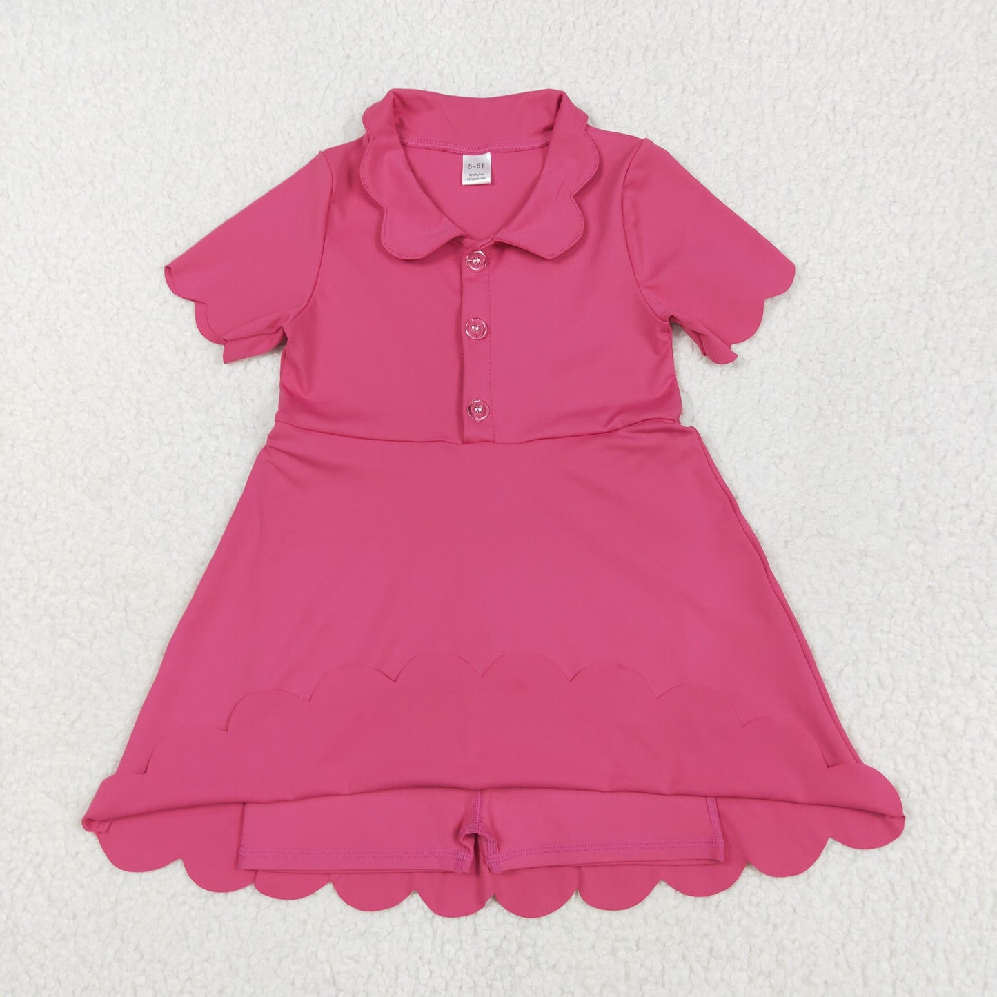 RTS NO MOQ GSD2474 Pure rose red button short-sleeved yoga dress