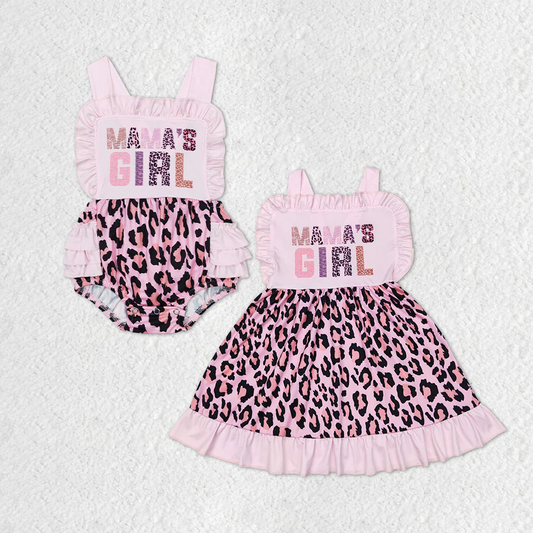 Baby Girls Mama's Girl Pink Leopard Straps Ruffle Sibling Clothing
