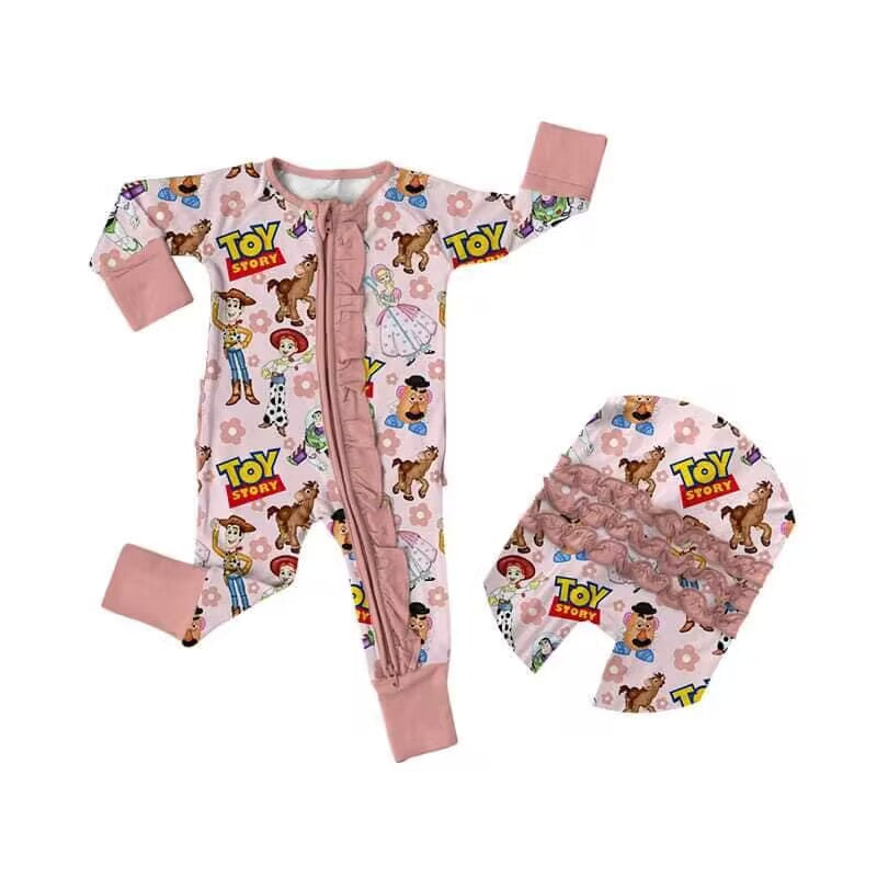 custom moq 5 eta 4-5 weeks baby girls clothes toy story pink summer long sleeve bubble