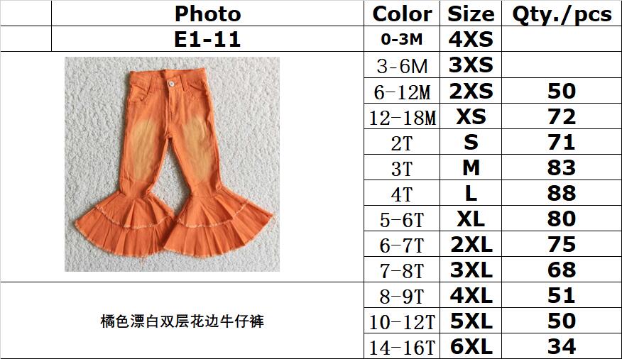 RTS NO MOQ ETA 5/7days Arrived E1-11 Orange Bleached Double Lace Jeans