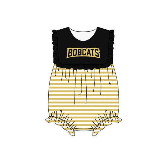 Deadline: February 9 close custom no moq bobcats Black and gold striped summer girls romper