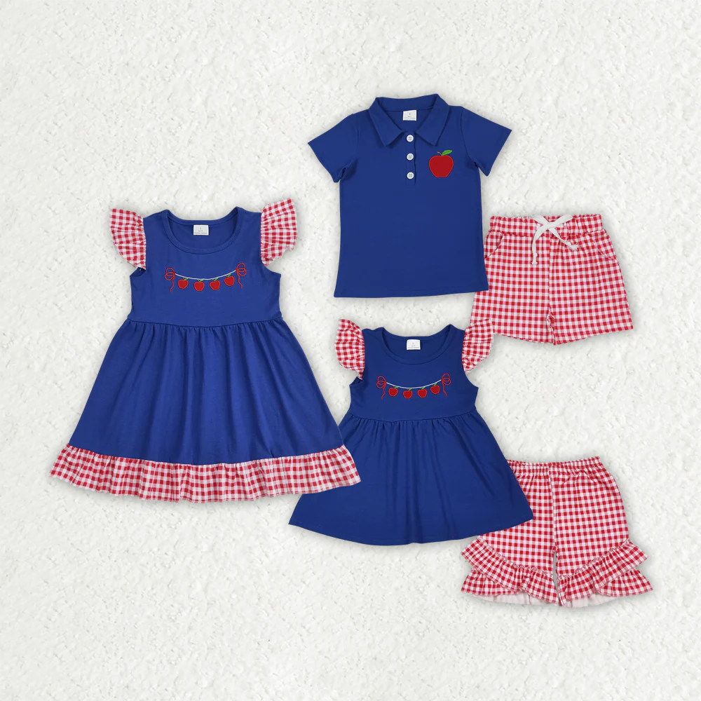 RTS NO MOQ Sibling baby boys girls clothes BACK TO SCHOOL Embroidered Short Sleeve Shorts Sets dress