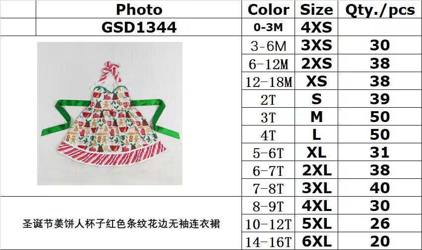 RTS no moq GSD1344 Christmas gingerbread man cup red striped lace sleeveless dress