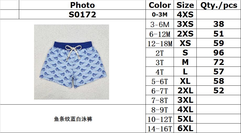 RTS NO MOQ ETA 5/7days Arrived S0172 Fish stripe blue and white swimming trunks