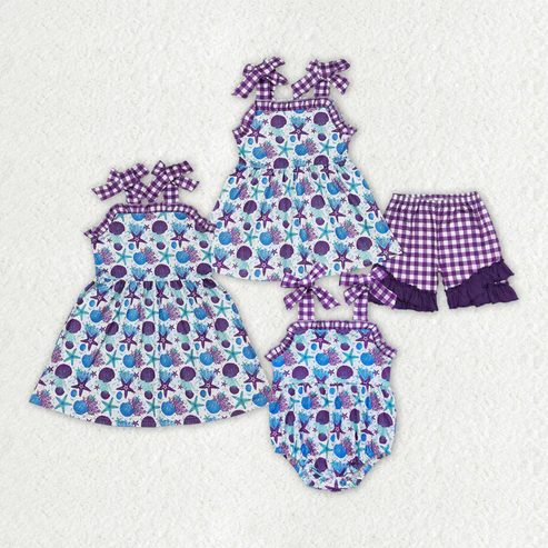 Baby Girls Straps Purple Starfish Sister Sibling Designs Clothes Sets