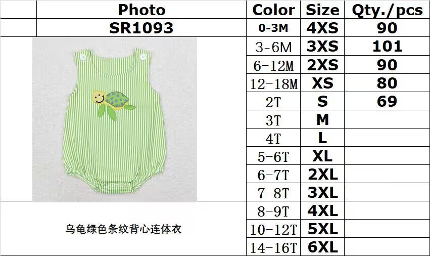 RTS no moq SR1093 Turtle green striped vest jumpsuit