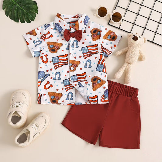 custom moq 5 eta 5-6 weeks baby boys clothes national day flag short sleeve red shorts summer outfit=