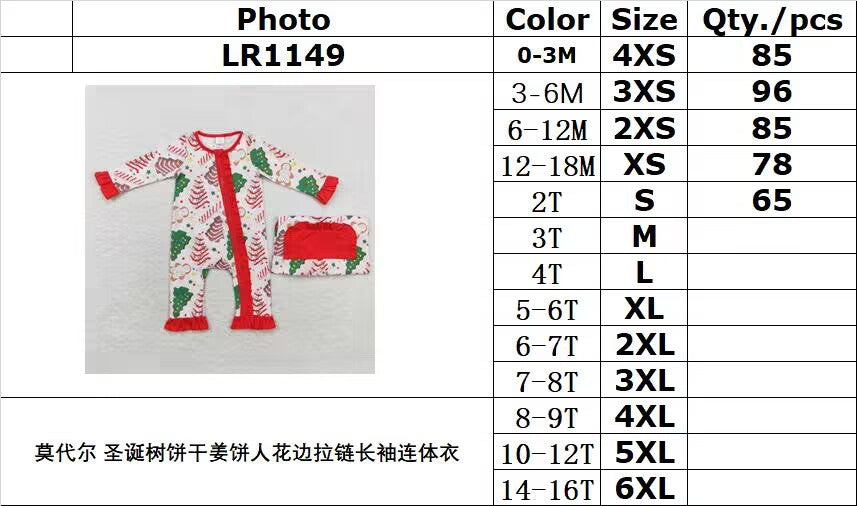 bamboo rts no moq LR1149 Modal Christmas tree biscuit gingerbread man lace zipper long-sleeved jumpsuit