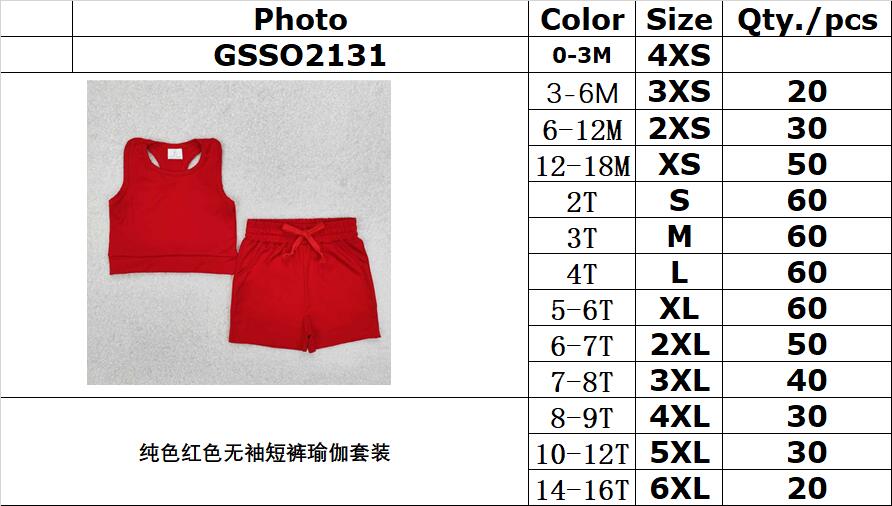 RTS NO MOQ ETA 5/7days Arrived GSSO2131 Solid red sleeveless shorts yoga set