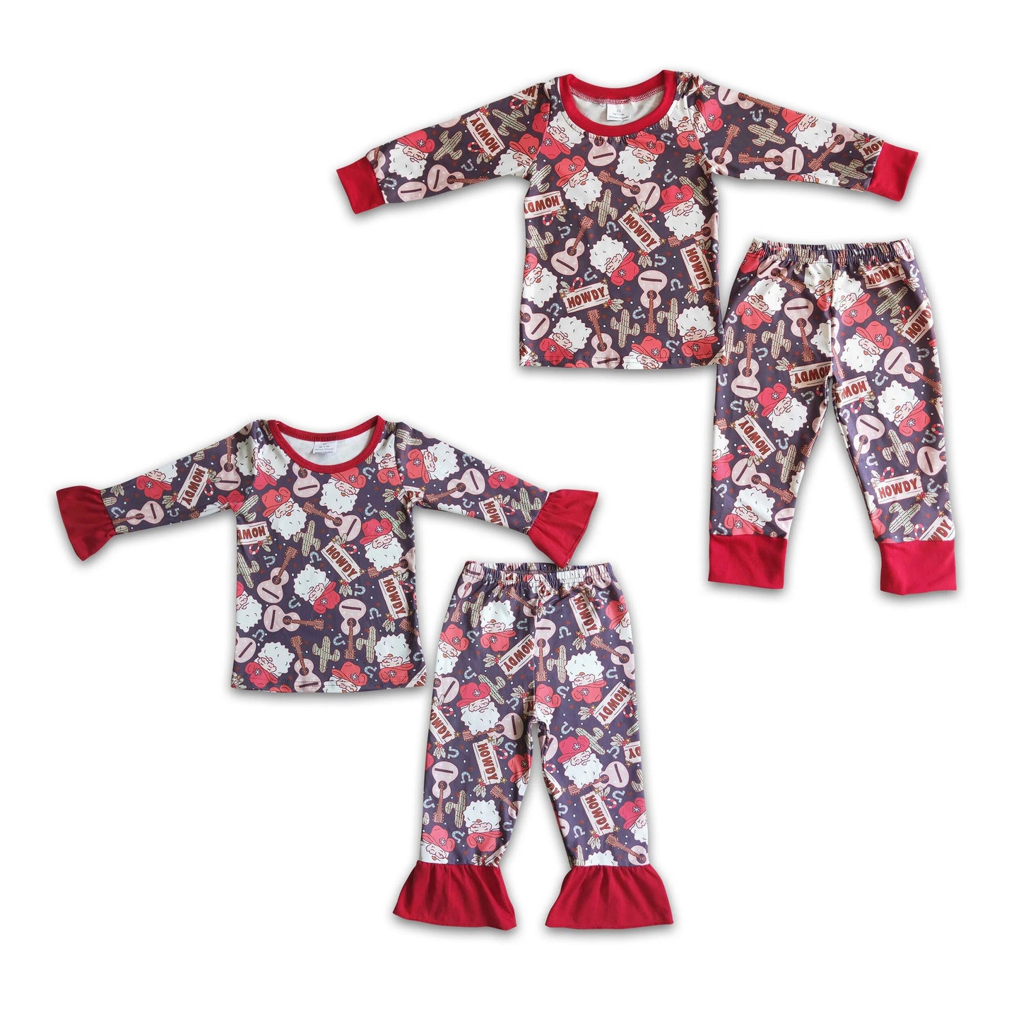 RTS NO MOQ 6 A6-14 6 B4-25 Red Christmas musical instruments pattern boys and girls long sleeve suit