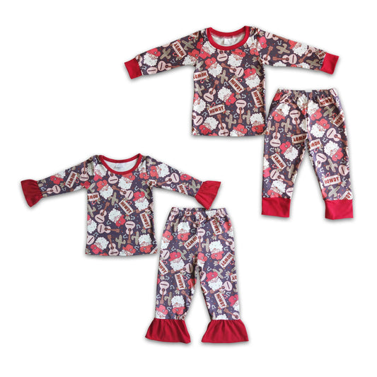 RTS NO MOQ 6 A6-14 6 B4-25 Red Christmas musical instruments pattern boys and girls long sleeve suit