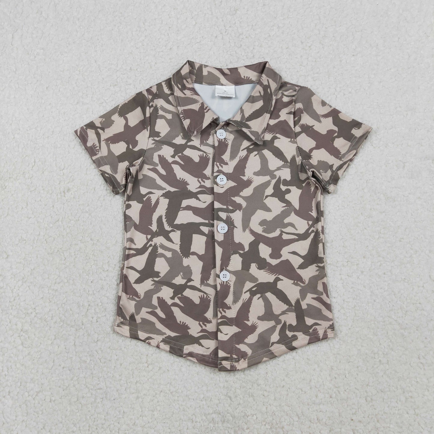 RTS NO MOQ（In Stock) BT1562 Duck Pattern Brown Button-Up Short-Sleeve Top