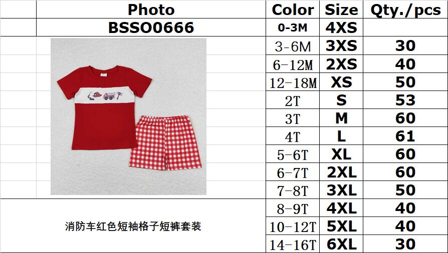 BSSO0666 Fire engine red short sleeve plaid shorts suit