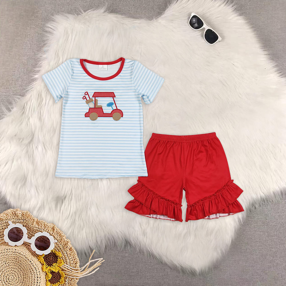 RTS NO MOQ Embroidery short-sleeved shorts suit & short-sleeved sets and romper