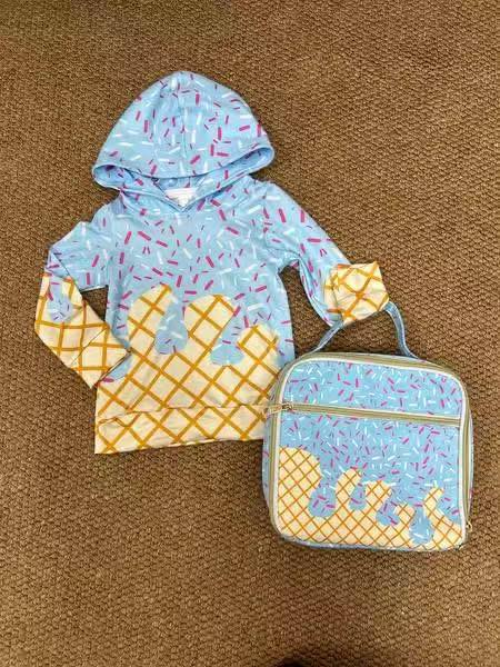 RTS NO MOQ Sibling baby boys clothes team hooded top and lunch box