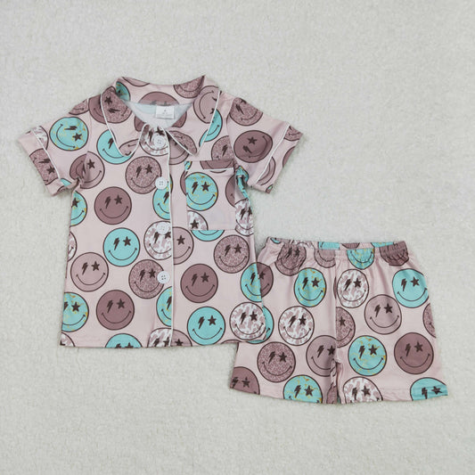 RTS NO MOQ ETA 5/7days Arrived GSSO1545 Star smiley face, brown short-sleeved shorts pajamas suit