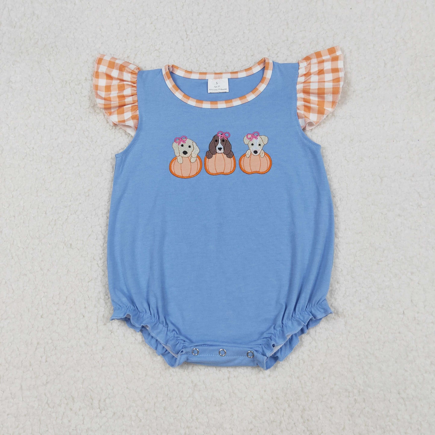 RTS NO MOQ（In Stock) SR3191 Embroidered butterfly pumpkin puppy blue vest bodysuit