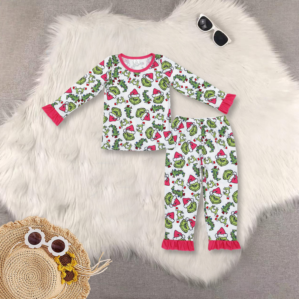 RTS NO MOQ baby girl clothes bamboo Christmas long sleeve Clothes Sets