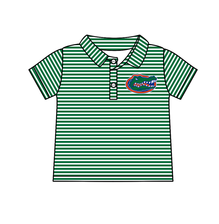 custom moq 3 eta 6-8weeks baby boy clothes team green striped short sleeve top-25.4.29