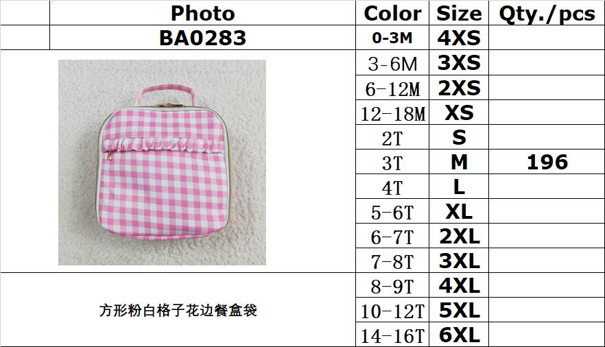 RTS NO MOQ ETA 5/7days Arrived BA0283 square pink and white plaid lace lunch box bag