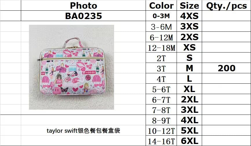 rts no moq BA0235 Taylor Swift silver lunch bag lunch box bag