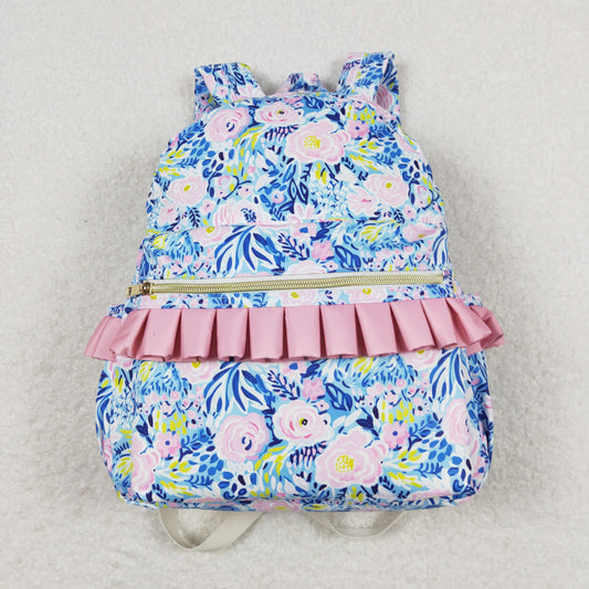 BA0175 Flower rose pink lace blue backpack