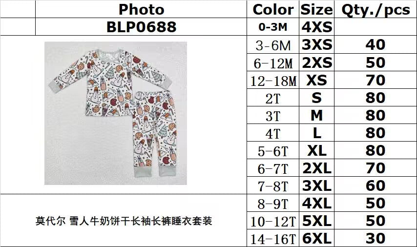 bamboo rts no moq BLP0688 Modal snowman milk biscuit long-sleeved pants pajamas set