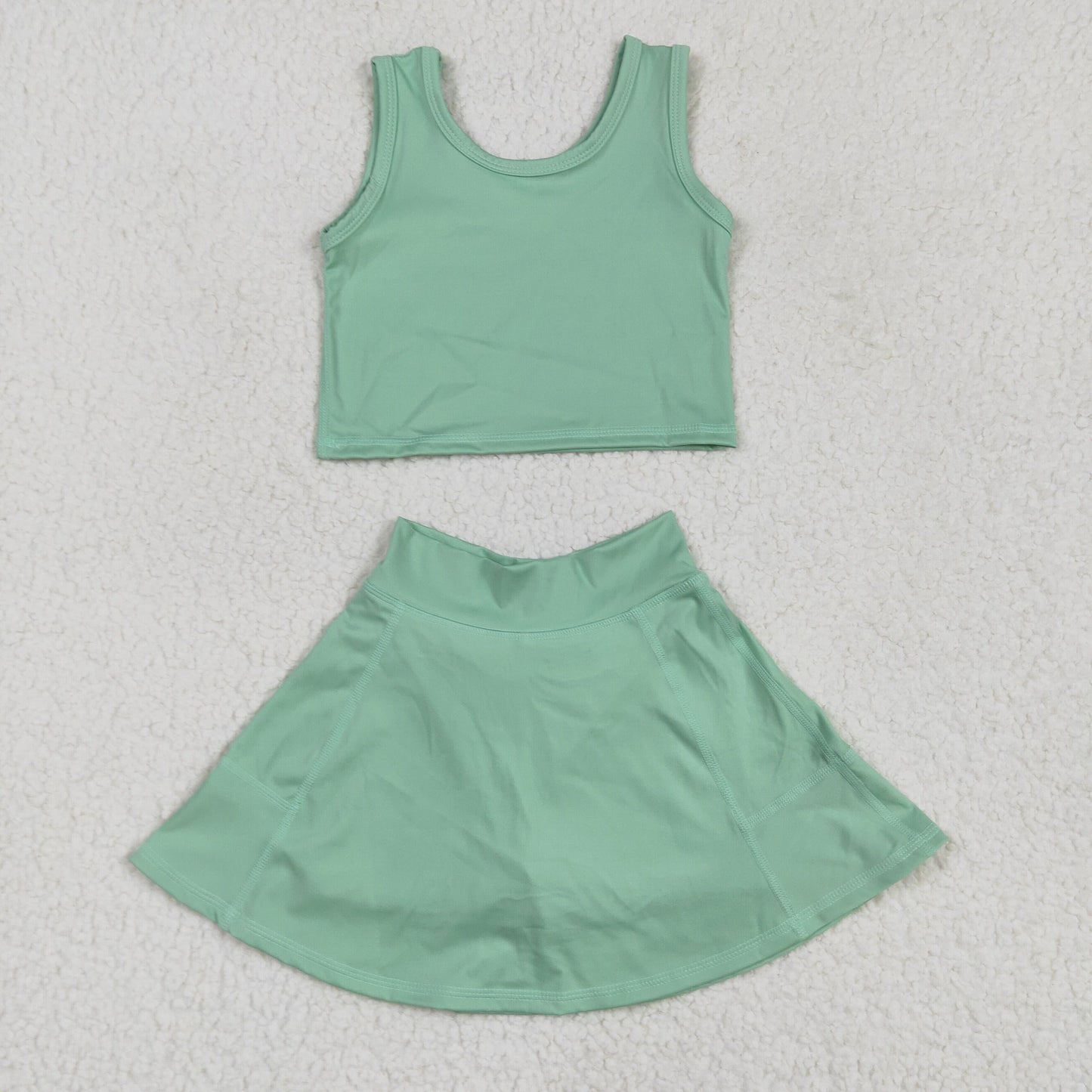 RTS NO MOQ GSD1984 Solid light green sleeveless skirt yoga set