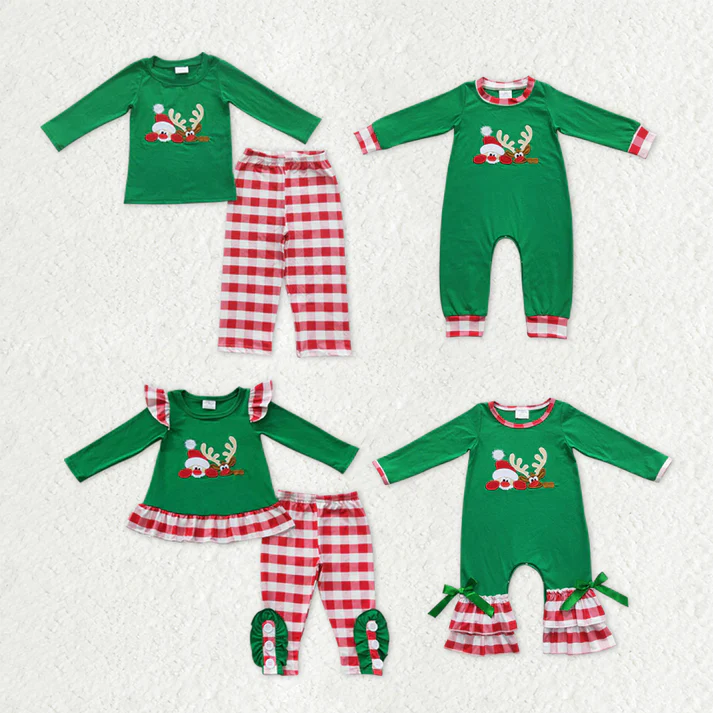 RTS NO MOQ Sibling Baby girls clothes Embroidery Christmas long-sleeved trousers suit & rompers