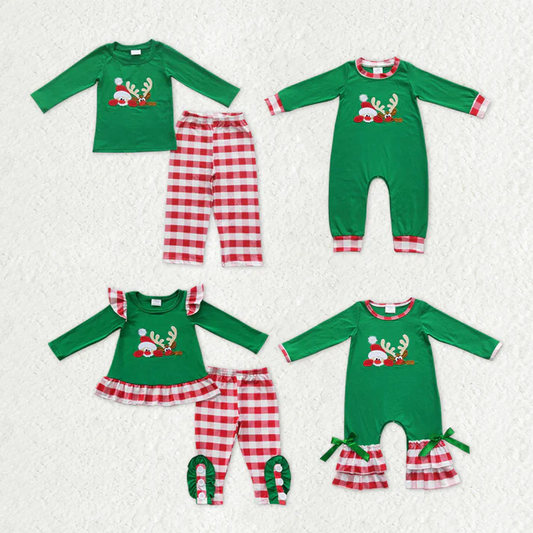 RTS NO MOQ Sibling Baby girls clothes Embroidery Christmas long-sleeved trousers suit & rompers