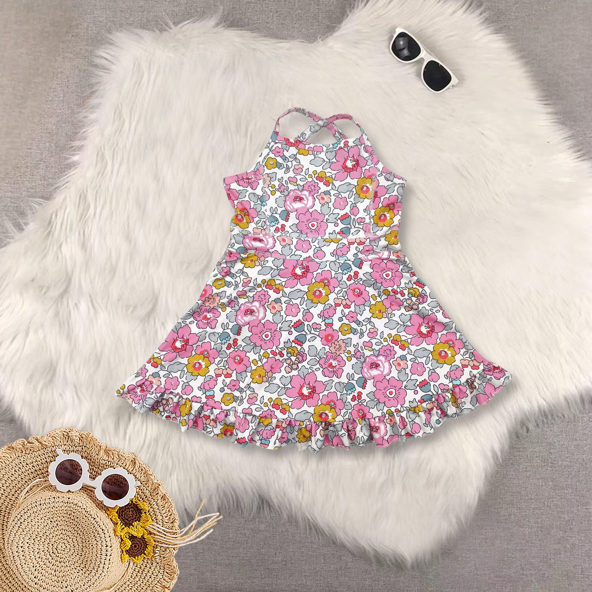 RTS NO MOQ baby girl clothes yoga floral suspender skirt sets