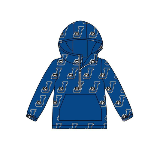 custom moq 3 eta 6-8weeks school colors are royal blue, white, silver. Joaquin Rams. pullover