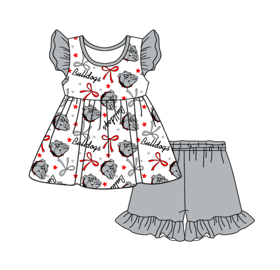 custom moq 3 eta 6-7weeks baby girls clothes team bow gray hort Sleeves Shorts Set