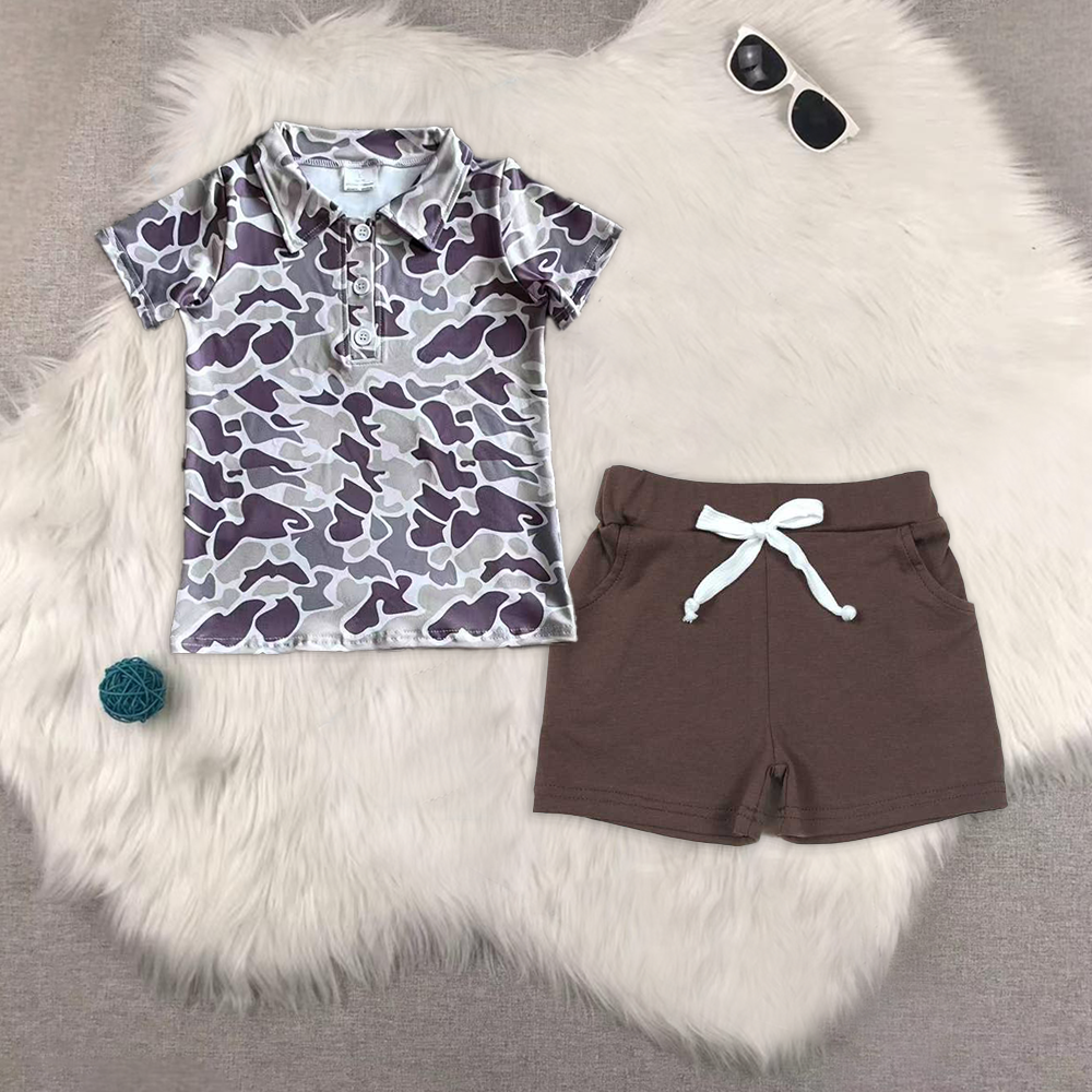 RTS NO MOQ BT1211+SS0134 camouflage short-sleeved top Brown pocket shorts