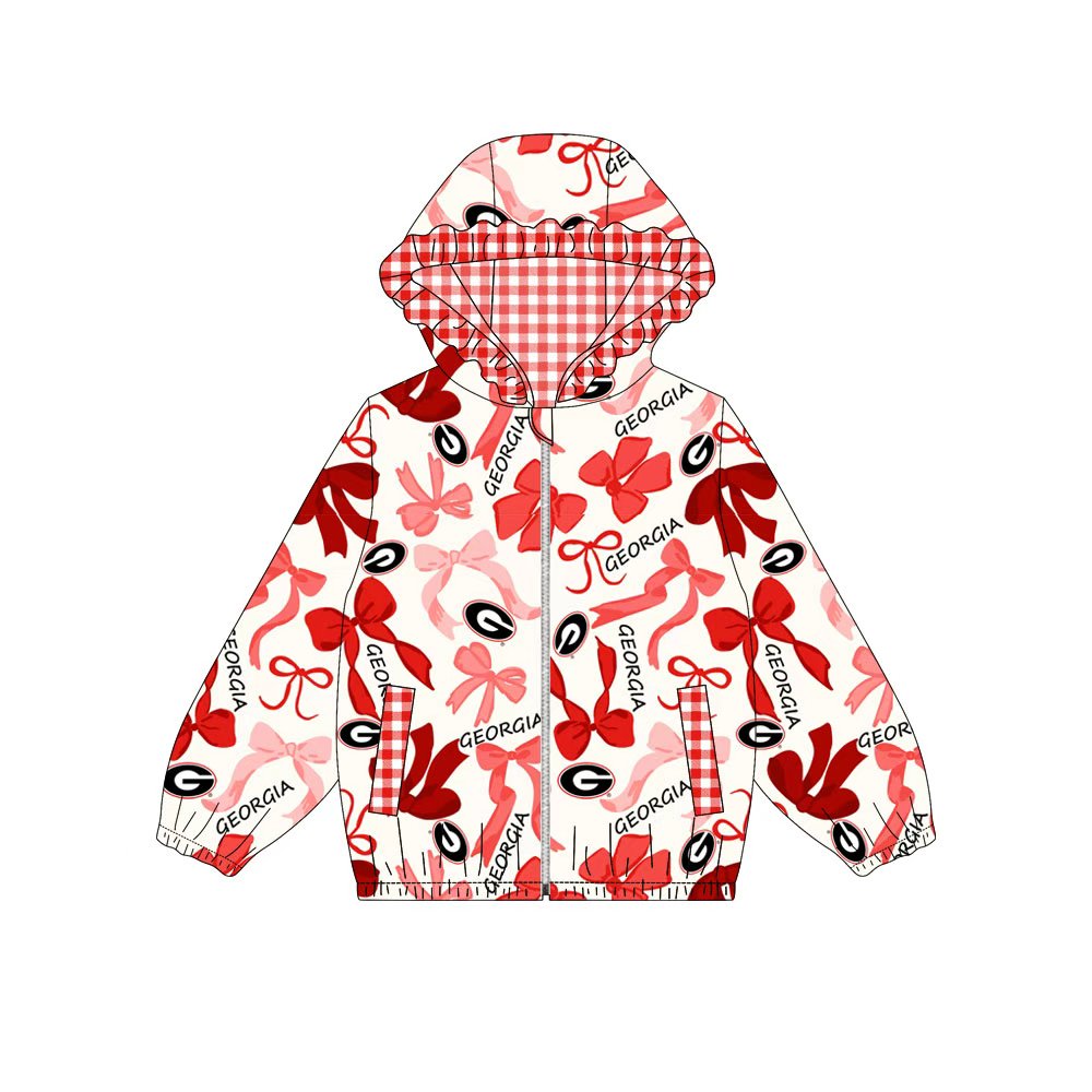 Custom moq 8 mix size milk silk summer team baby girls clothes bow red hooded long sleeve top-25.9.18