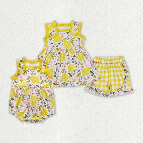 Baby Girls Lemon Flowers Sumer Sibling Sister Clothes Sets