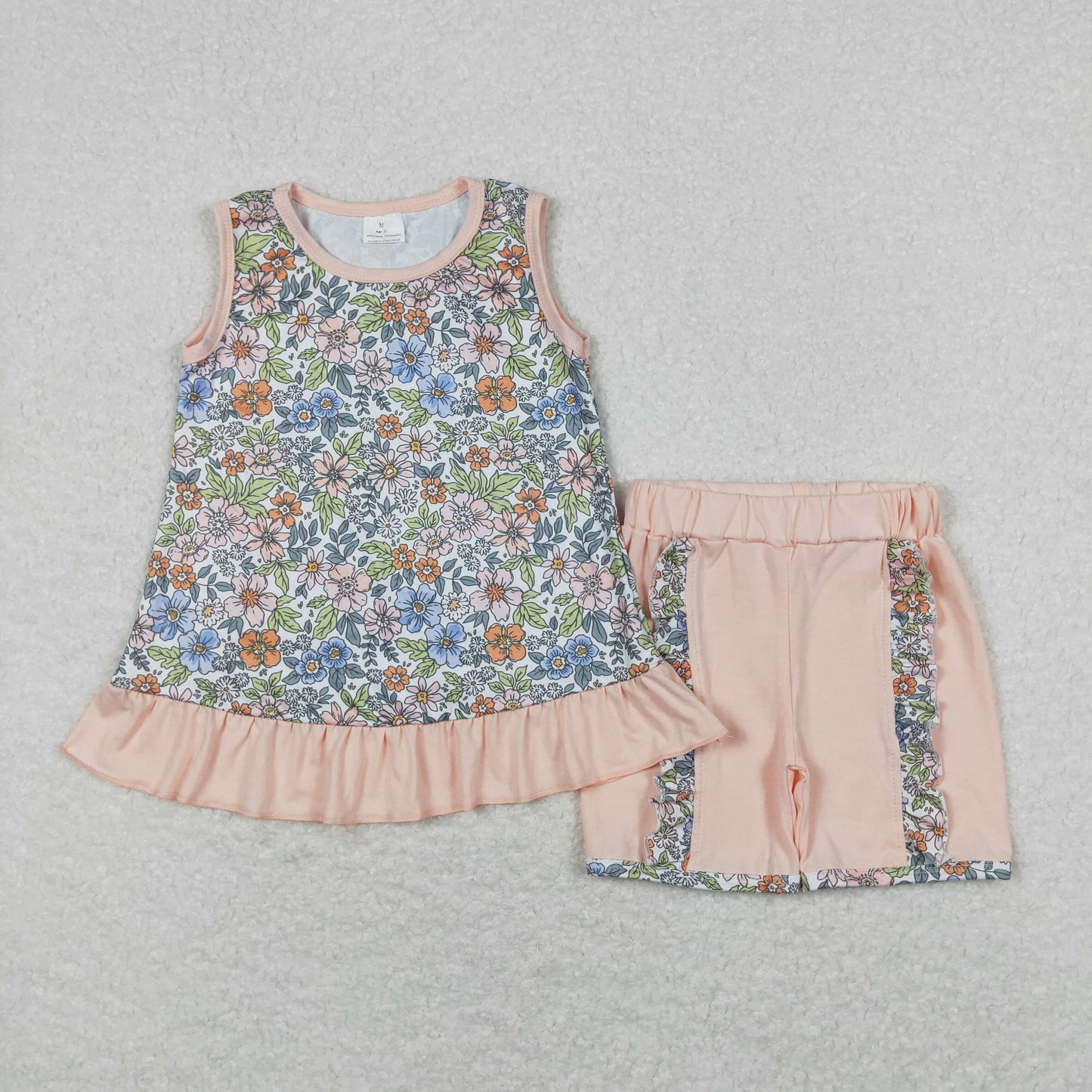 GSSO0830 Floral pale pink sleeveless shorts set