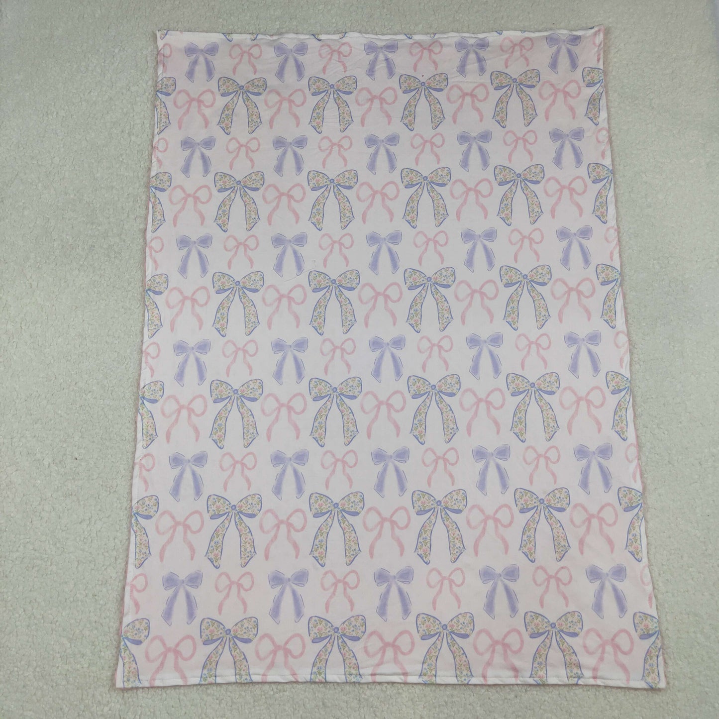 RTS NO MOQ（In Stock) BL0191 Powder Blue Bow Pattern Baby Blanket