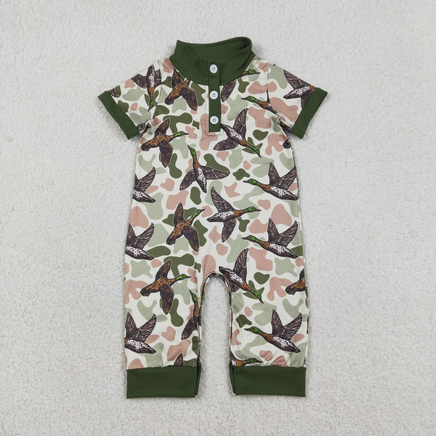 RTS NO MOQ（In Stock ) SR3634 Duck Brown-Green Camouflage Button Collar Short-Sleeved Jumpsuit