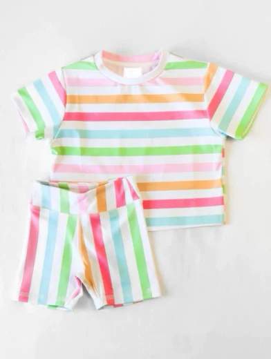deadline June 6  baby kids pajamas Sunflower Striped Short Sleeve Shorts Set