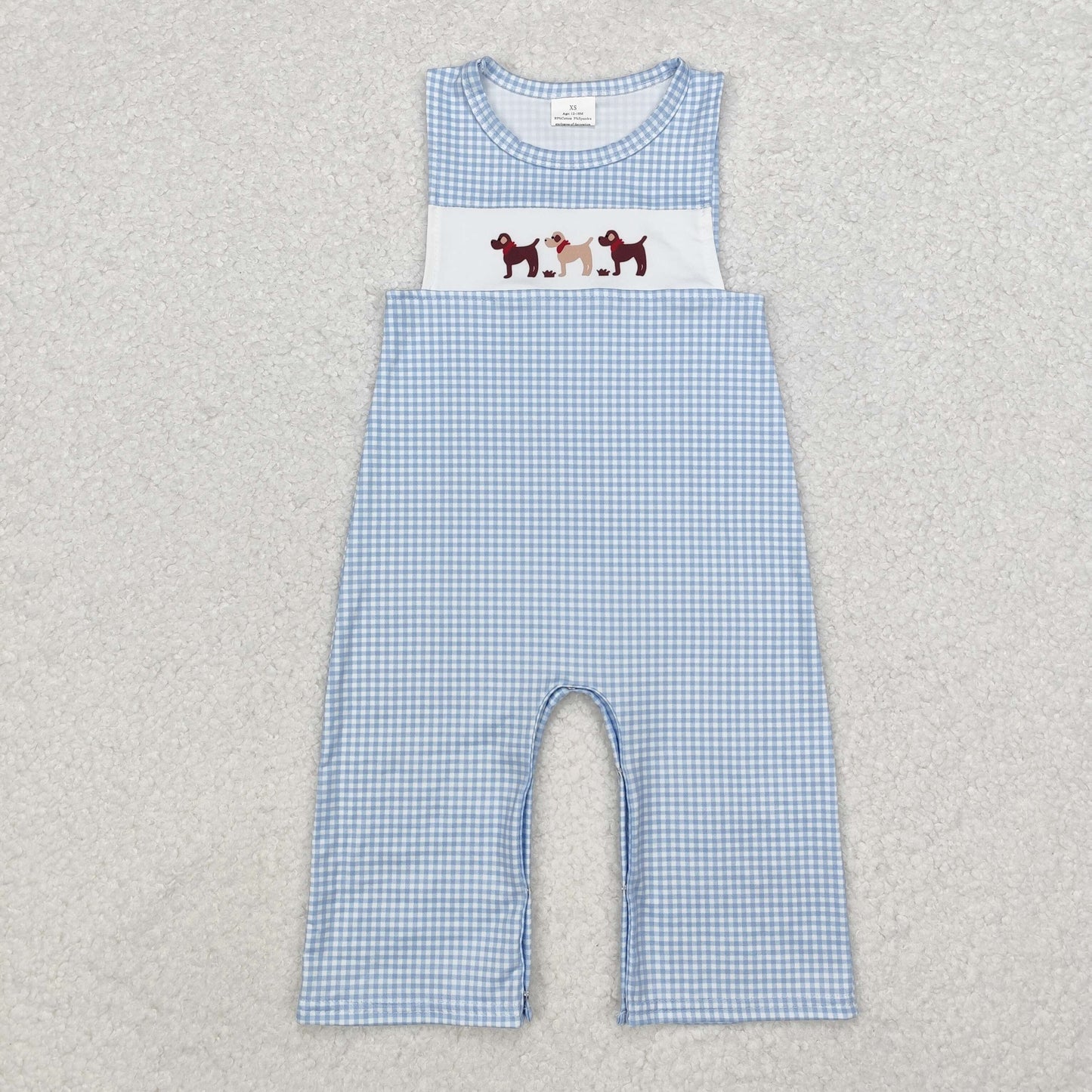 BAMBOO RTS NO MOQ ETA 5/7days Arrived SR1868 Red scarf puppy blue plaid sleeveless jumpsuit