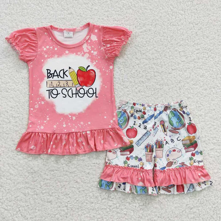 RTS NO MOQ baby girl clothes back to school short-sleeved shorts suit & short-sleeved sets