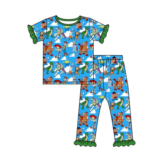 custom moq 5 eta 5-6weeks baby girls clothes cartoon toy story blue short sleeve Pants Sets