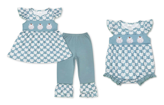 RTS NO MOQ  print  GSPO1532 Pumpkin blue flying sleeve trousers suit