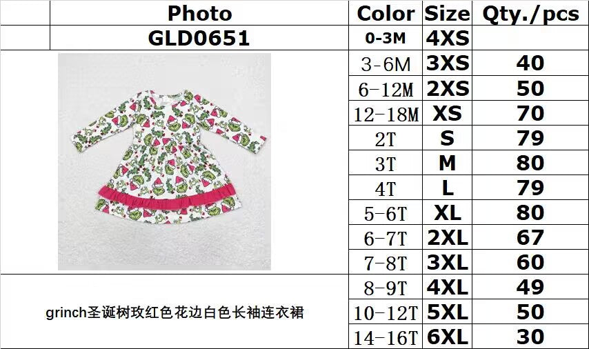 rts no moq GLD0651 grinch Christmas tree rose red lace white long-sleeved dress