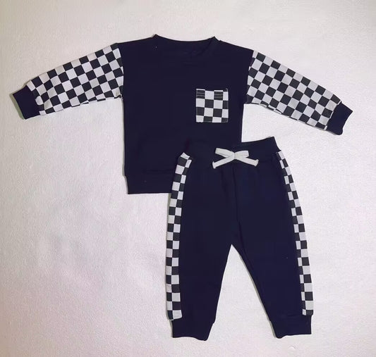 custom moq 3 cotton fabric eta 7-8weeks navy blue plaid long-sleeved trousers suit