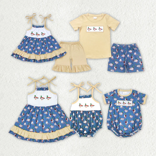 RTS NO MOQ Embroidery Duck Light brown Dresses Rompers Clothes Sets