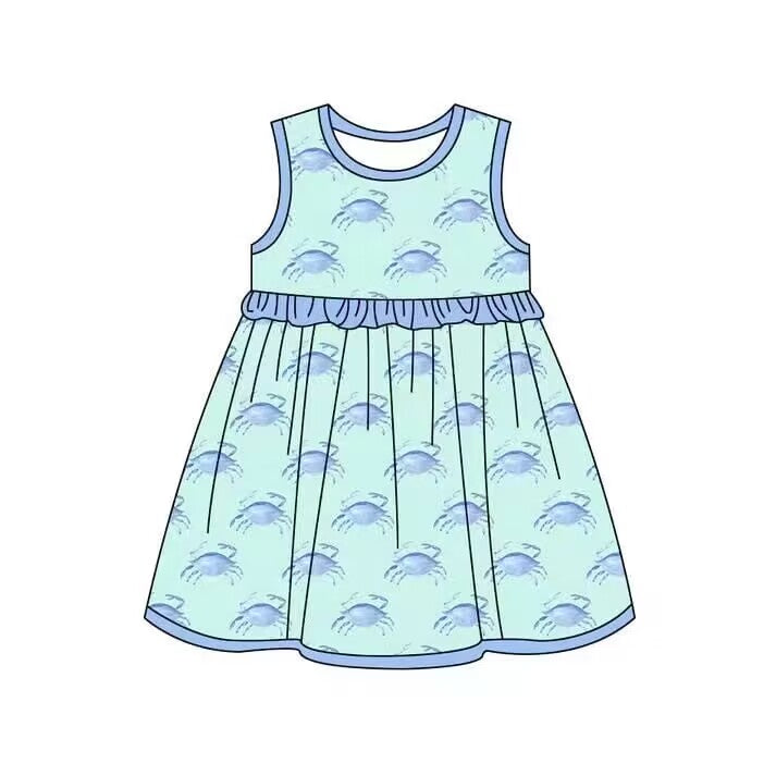 custom moq 5 eta 4-6 weeks Girls baby girls clothes crab blue sleeveless summer skirt