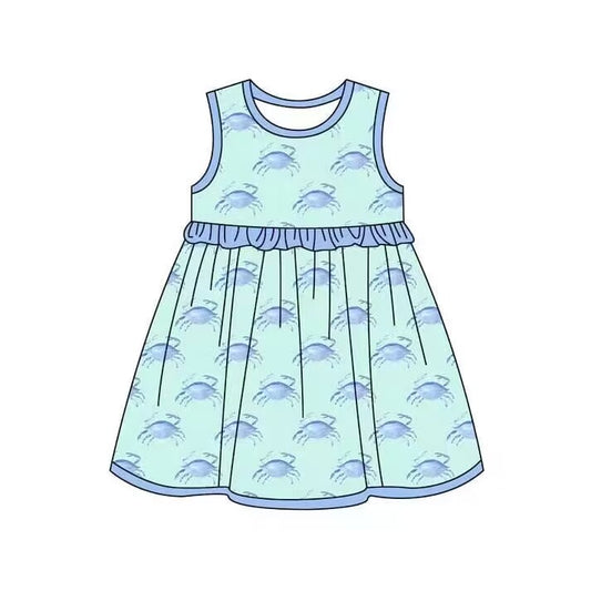 custom moq 5 eta 4-6 weeks Girls baby girls clothes crab blue sleeveless summer skirt